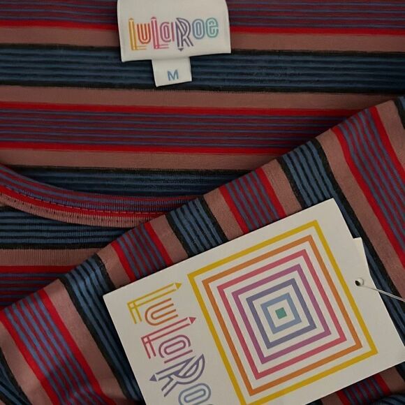 Lularoe GIGI Womens Medium Blue and Red Striped Top - Picture 2 of 3